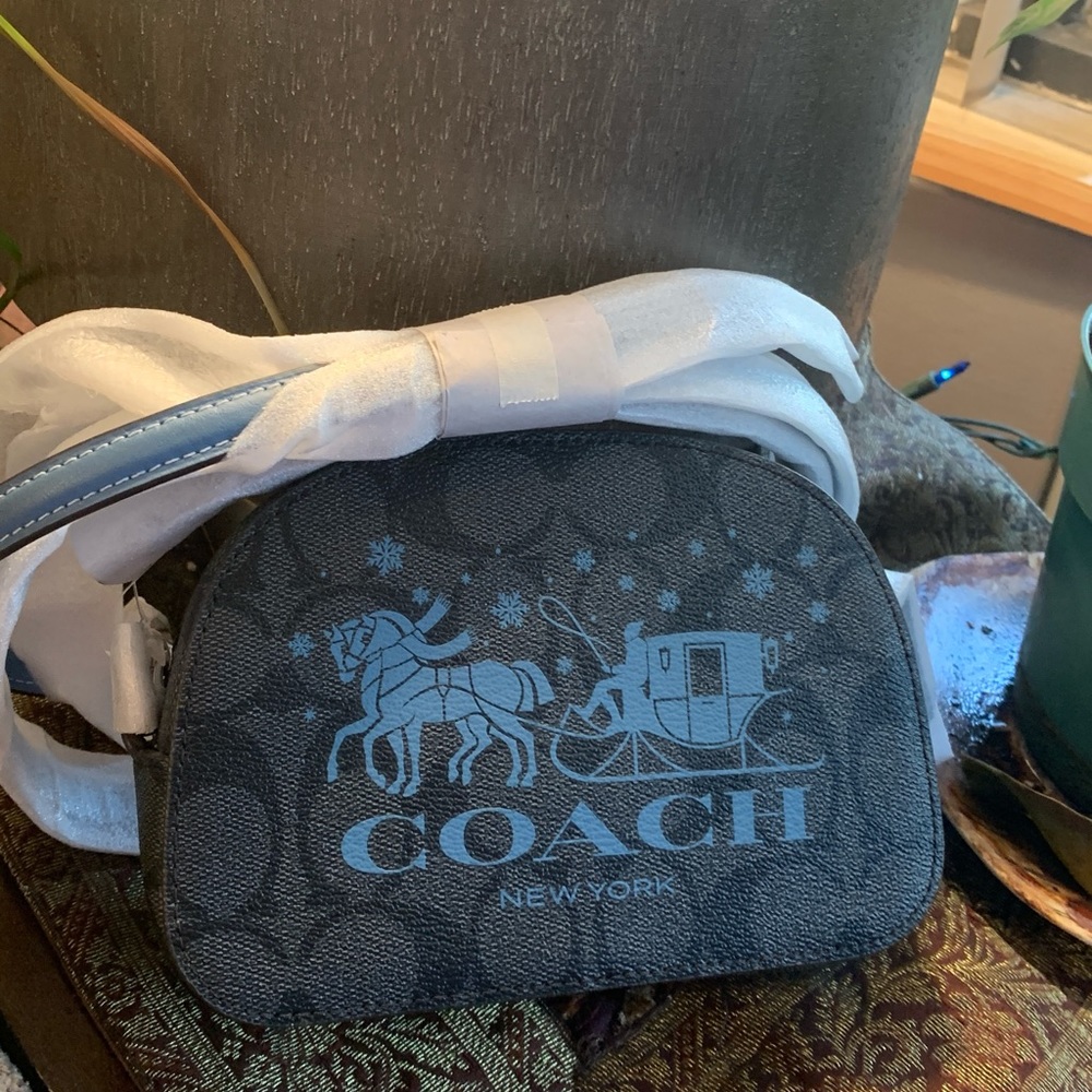 Authentic COACH Signature Coated canvas /smooth leather zip top crossbody